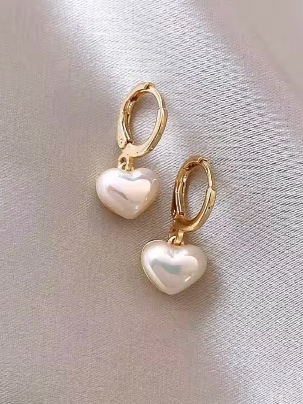Kohl's Gold Hoop Earrings with White Heart Pearl Drops